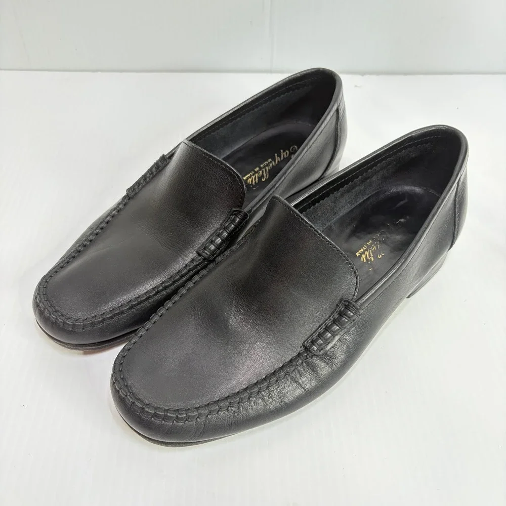 Cappelletti Mens Black Leather Whipstitch Loafers Slip On Shoes 43 US 10 Italy‎